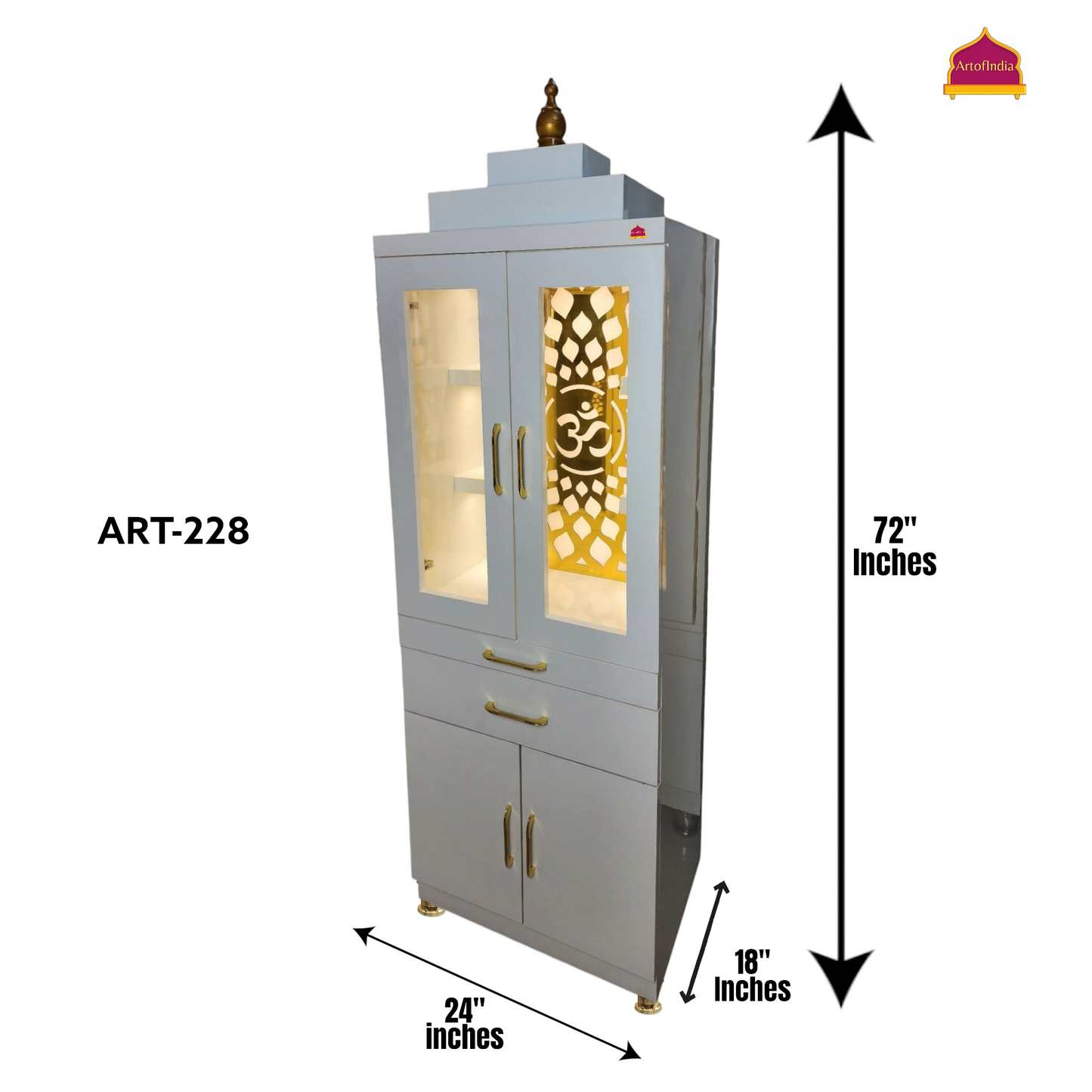 ARTOFINDIA/Brilliant White Designer Wooden Mandir With Glass Doors & Shelfs For Home/ Designer Temple