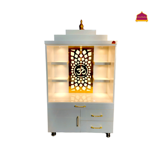 ARTOFINDIA Elegant White Designer Wooden Mandir (OM) With Shelfs For Home/ Designer Temple