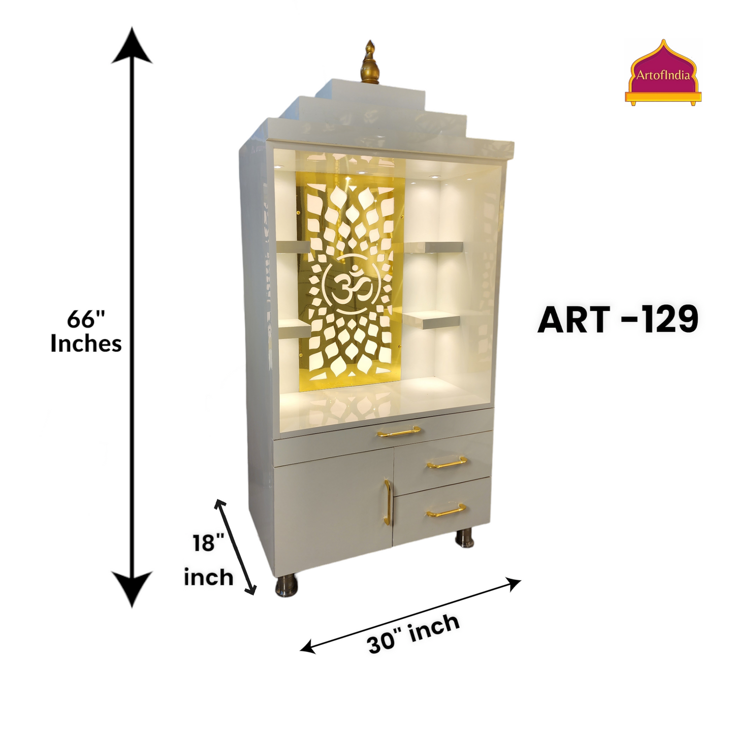 ARTOFINDIA/Elegant White Wooden Mandir With Shelfs For Home /Designer Temple