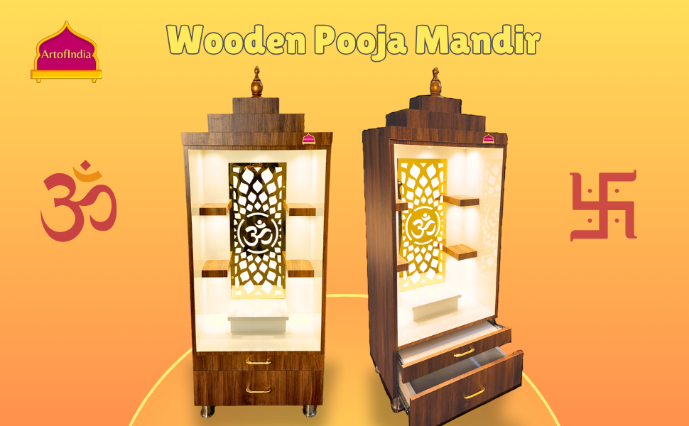 ARTOFINDIA/ Fanciable Brown & White Designer Wooden Mandir With Shelfs For Home /Designer Temple