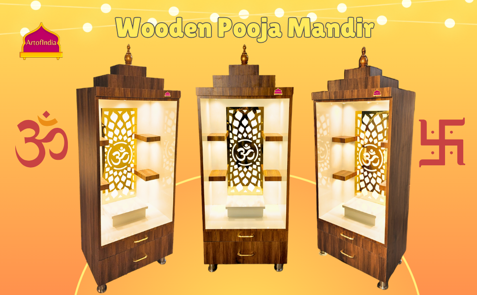 ARTOFINDIA/ Fanciable Brown & White Designer Wooden Mandir With Shelfs For Home /Designer Temple