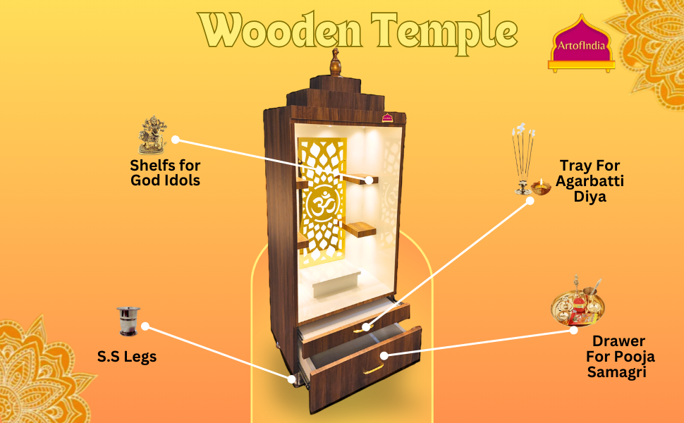 ARTOFINDIA/ Fanciable Brown & White Designer Wooden Mandir With Shelfs For Home /Designer Temple