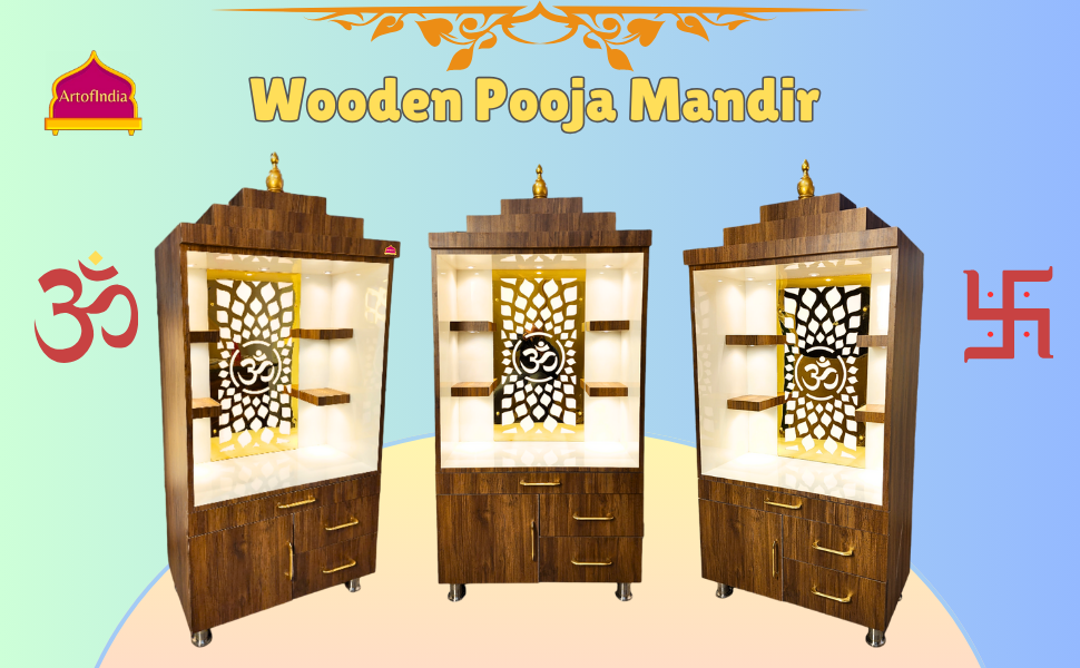 ARTOFINDIA/Beautiful Brown & White Designer Wooden Mandir With Shelfs For Home /Designer Temple