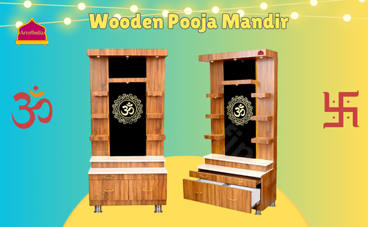 ARTOFINDIA Designer Wooden Mandir for Home/Temple Home/Pooja Mandir with Glass OM Glowing Warm White Lights