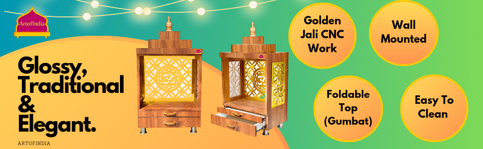 ARTOFINDIA Wooden Temple, Wooden Mandir for Home, Decorative Wooden Mandir with Lights