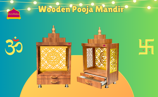 ARTOFINDIA Wooden Temple, Wooden Mandir for Home, Decorative Wooden Mandir with Lights