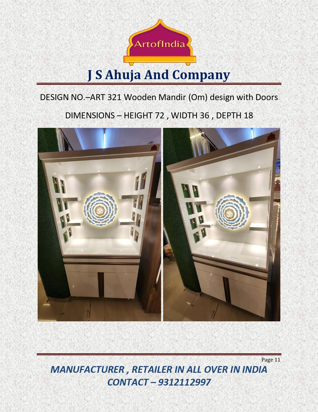 ARTOFINDIA White Wooden Pooja Mandir With Om Design  With  Drawers Included Tray