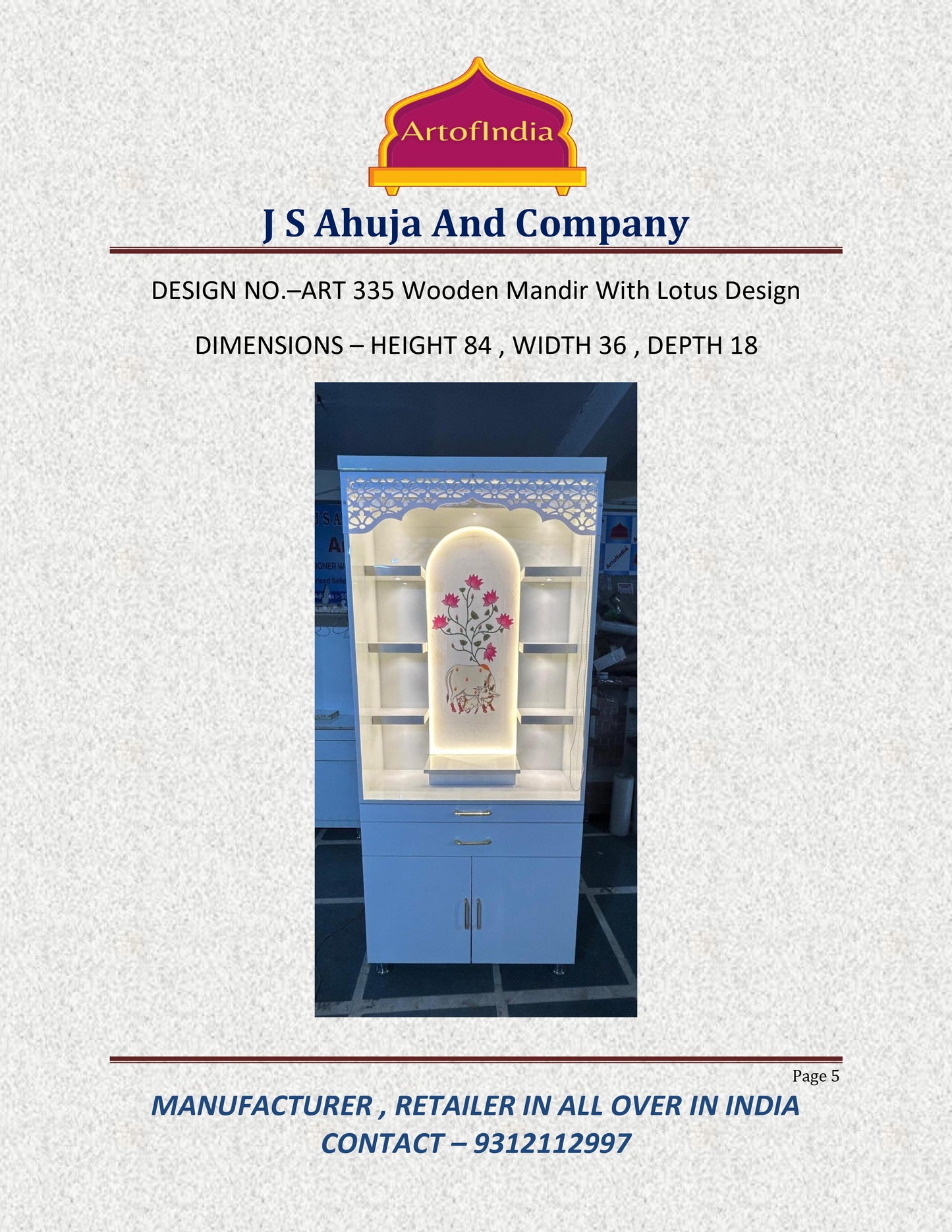 ARTOFINDIA Beautiful White Designer Wooden Mandir With  Lotus Design For Home/ Designer Temple