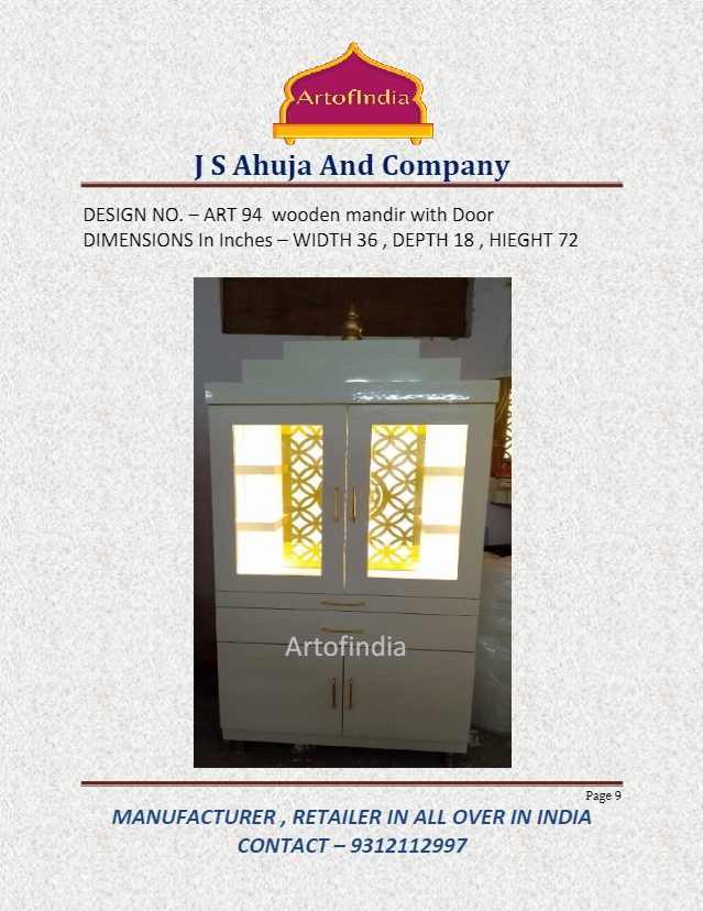 ARTOFINDIA/Designer White With Glass Door Wooden Mandir For Home /Designer Temple