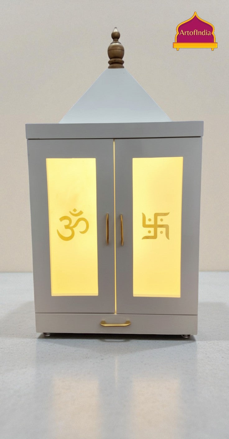ARTOFINDIA White Wooden Pooja Mandir Normal Door  Om jali  With Foldable Gumbat