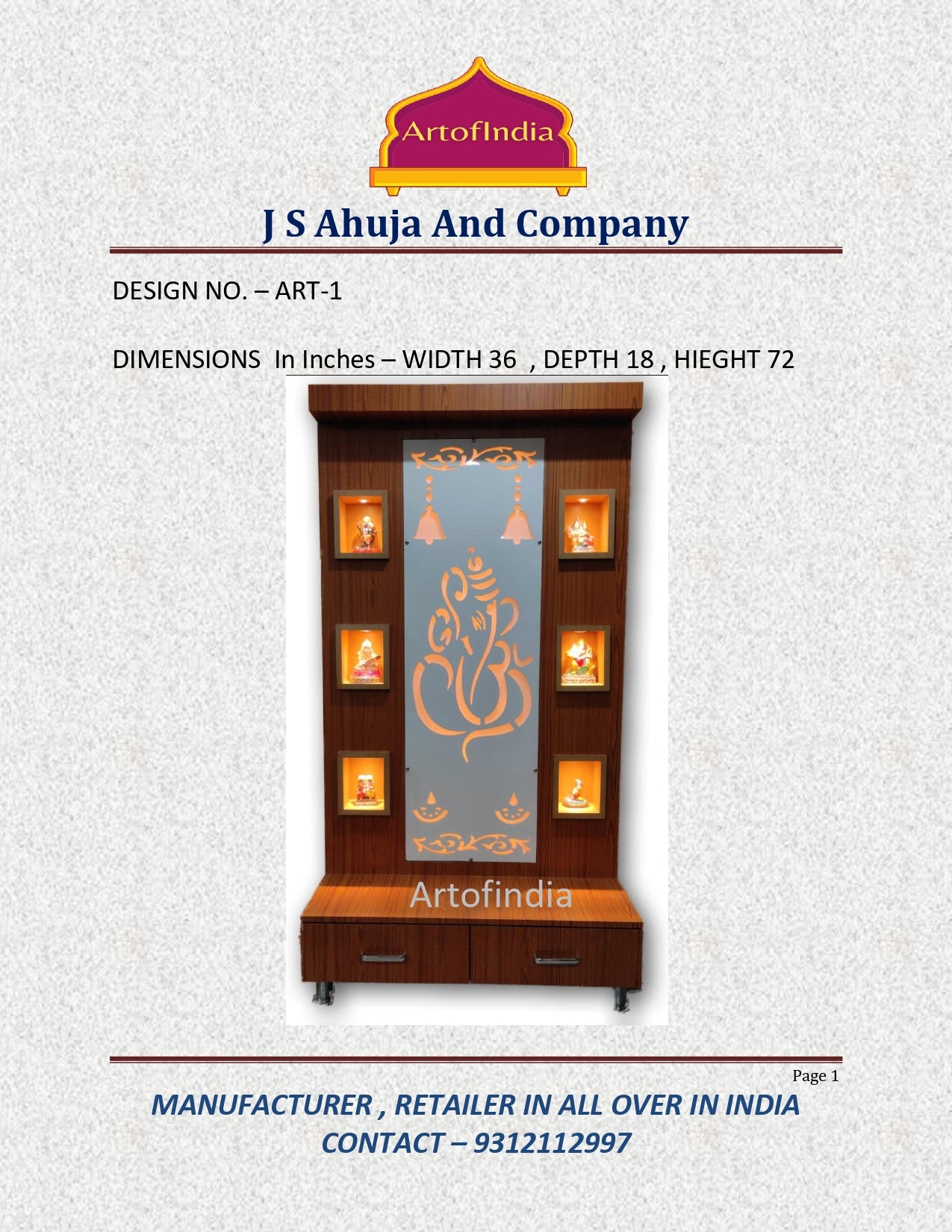 ARTOFINDIA/Designer Ganesh Mandir/pooja mandir for home