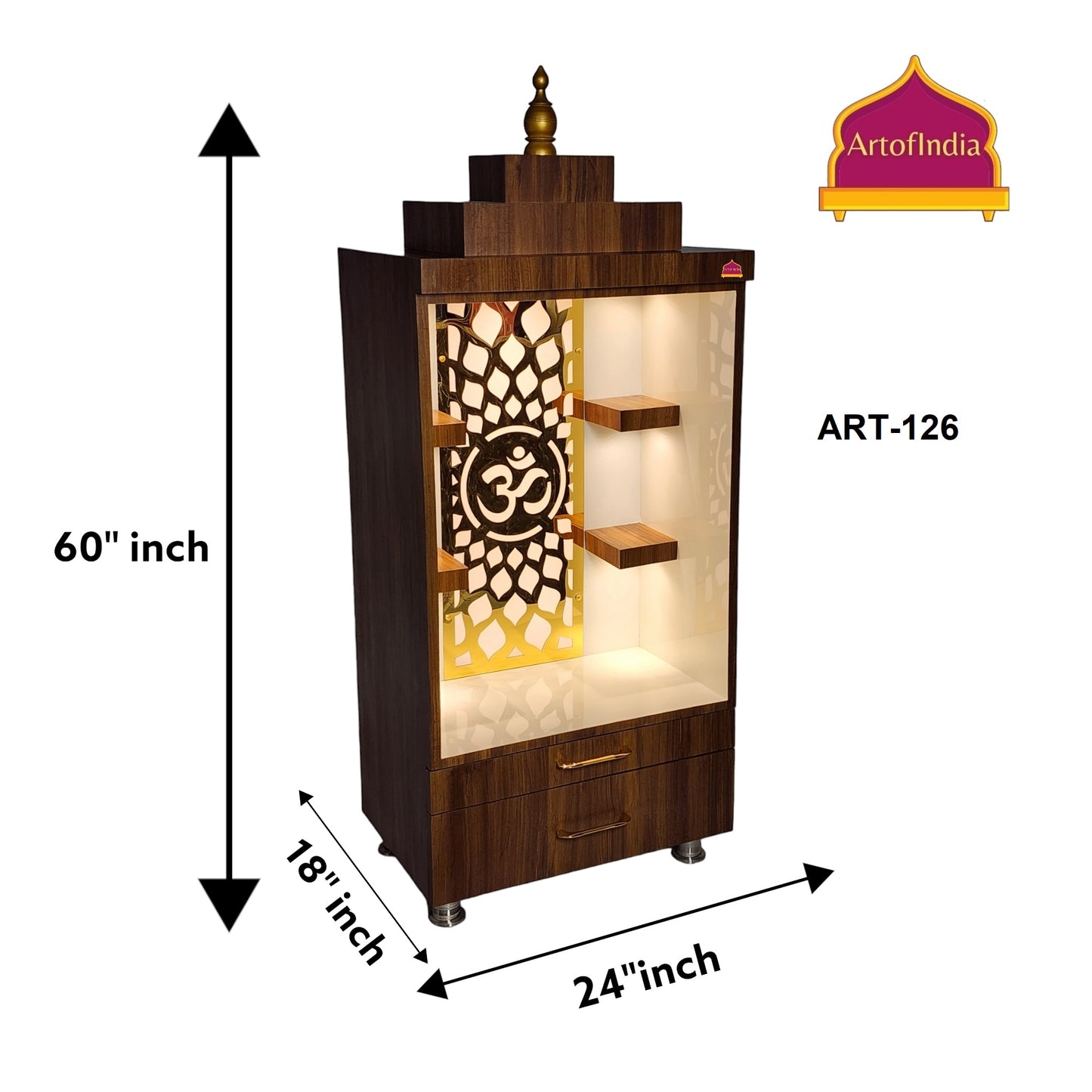 ARTOFINDIA/Beautiful Brown & White Designer Wooden Mandir With Shelfs For Home /Designer Temple