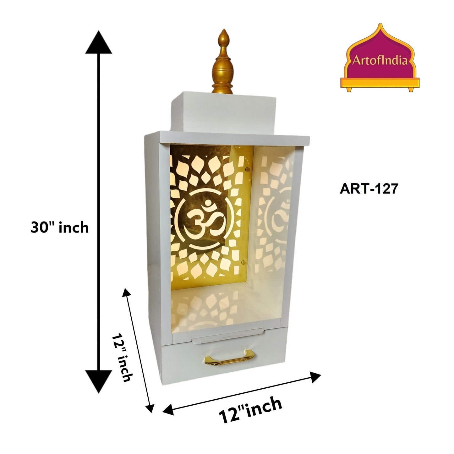 ARTOFINDIA Designer White Wooden Temple, Mandir for Home & Office,Designer Wooden Mandir with Lights Wall Hanging & Floor Mount