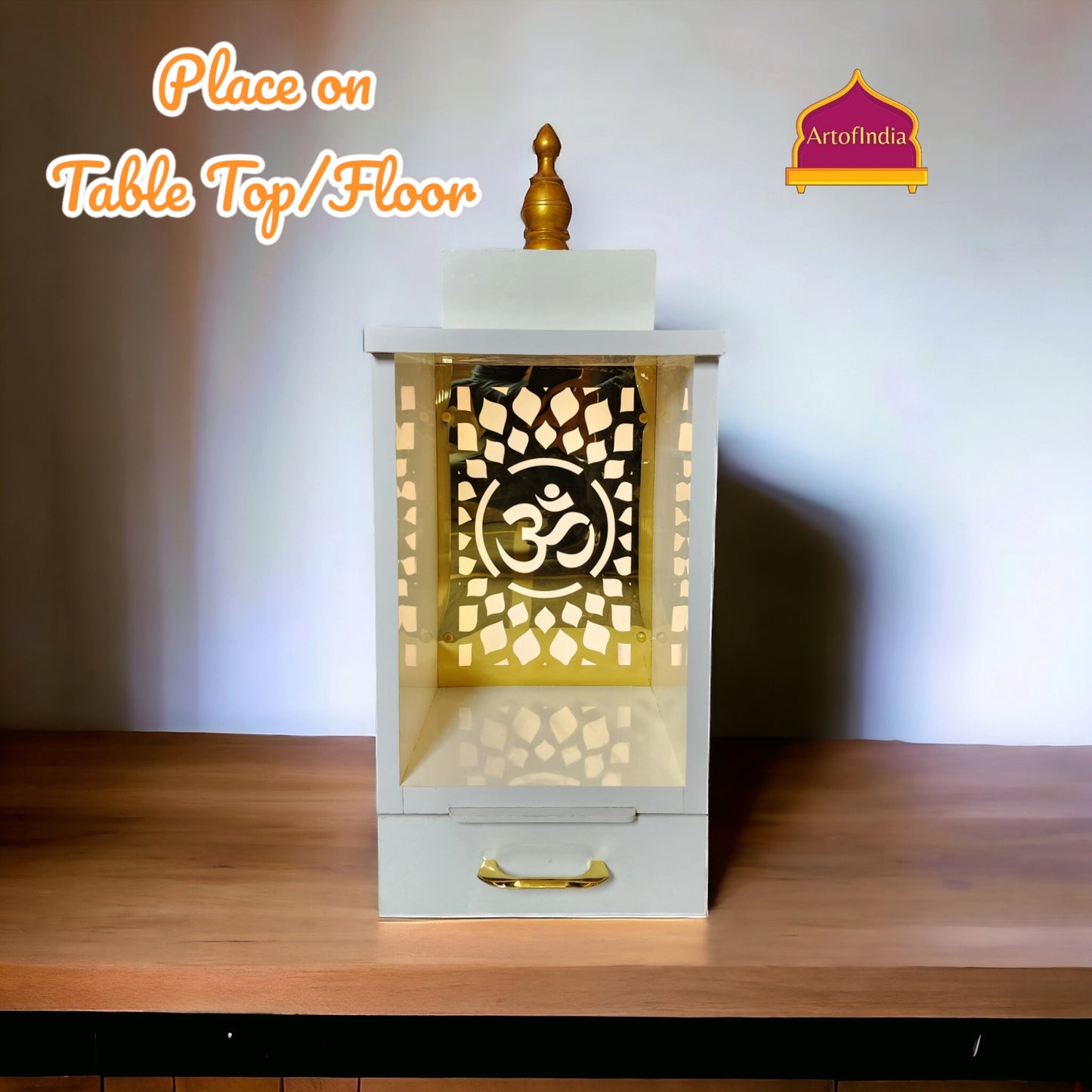 ARTOFINDIA Designer White Wooden Temple, Mandir for Home & Office,Designer Wooden Mandir with Lights Wall Hanging & Floor Mount