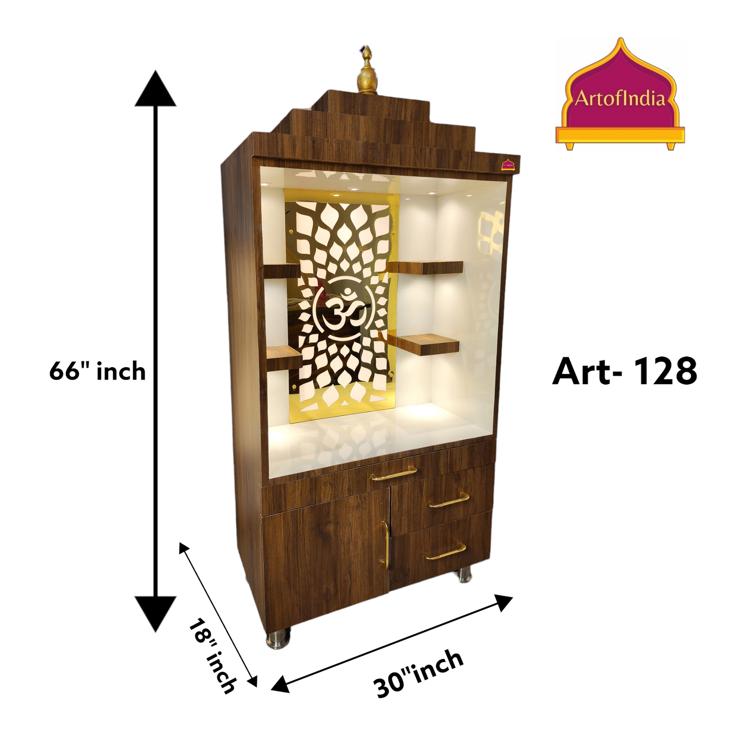 ARTOFINDIA/Beautiful Brown & White Designer Wooden Mandir With Shelfs For Home /Designer Temple