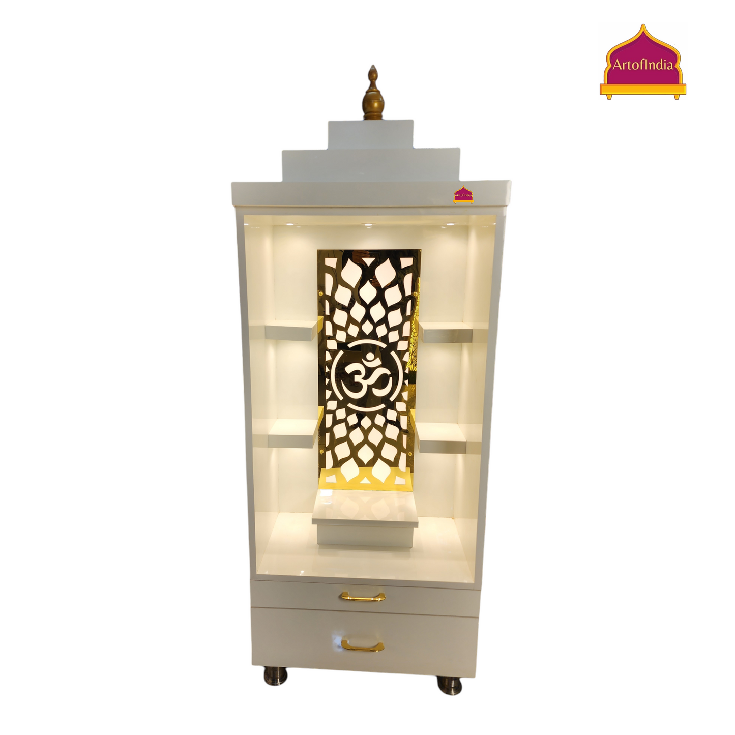 ARTOFINDIA/Beautiful Brown & White Designer Wooden Mandir With Shelfs For Home /Designer Temple