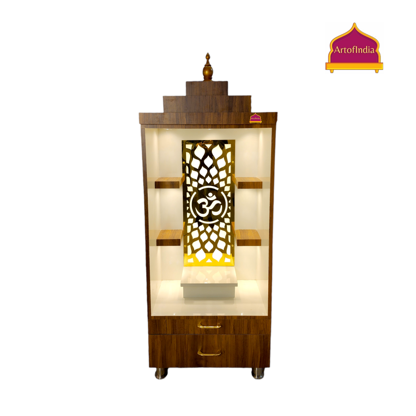 ARTOFINDIA/ Fanciable Brown & White Designer Wooden Mandir With Shelfs For Home /Designer Temple