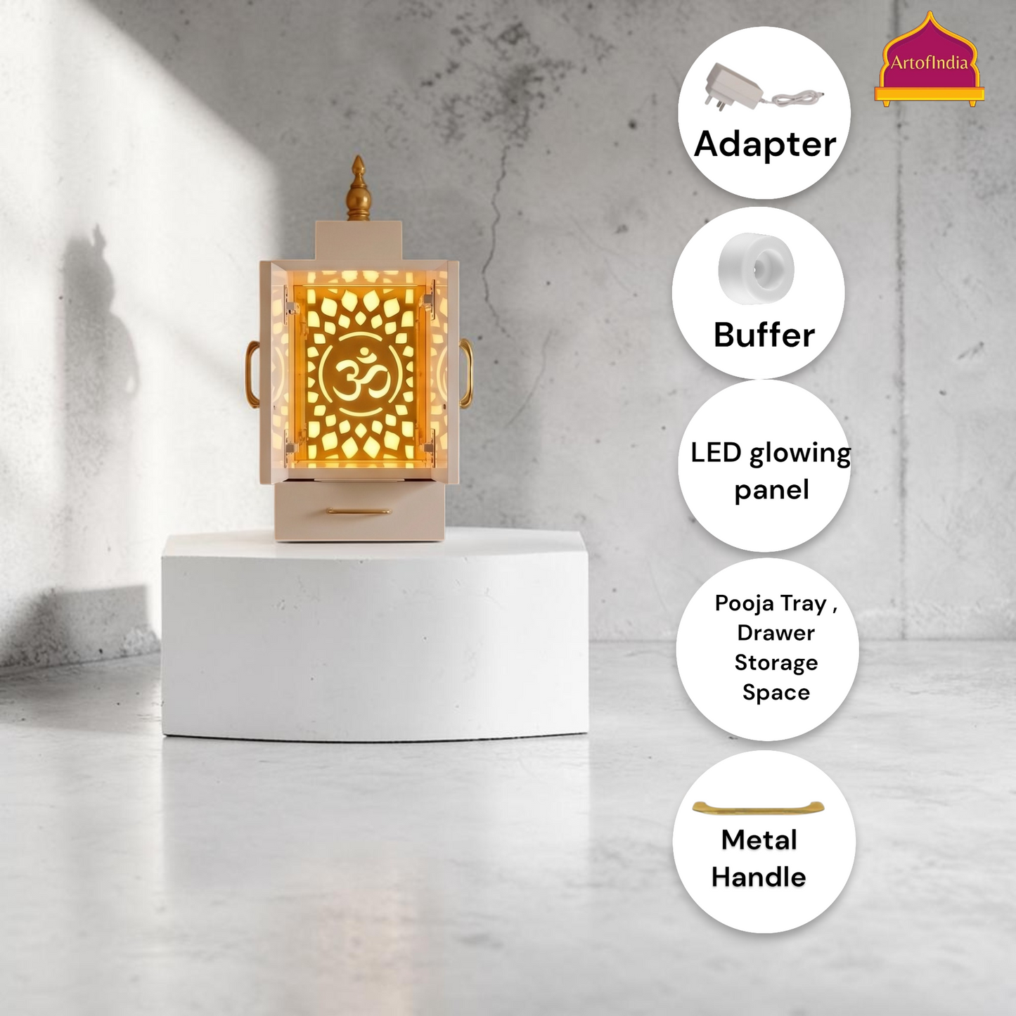 ARTOFINDIA Beautiful White Designer Wooden Mandir With  Doors  For Home/ Designer Temple