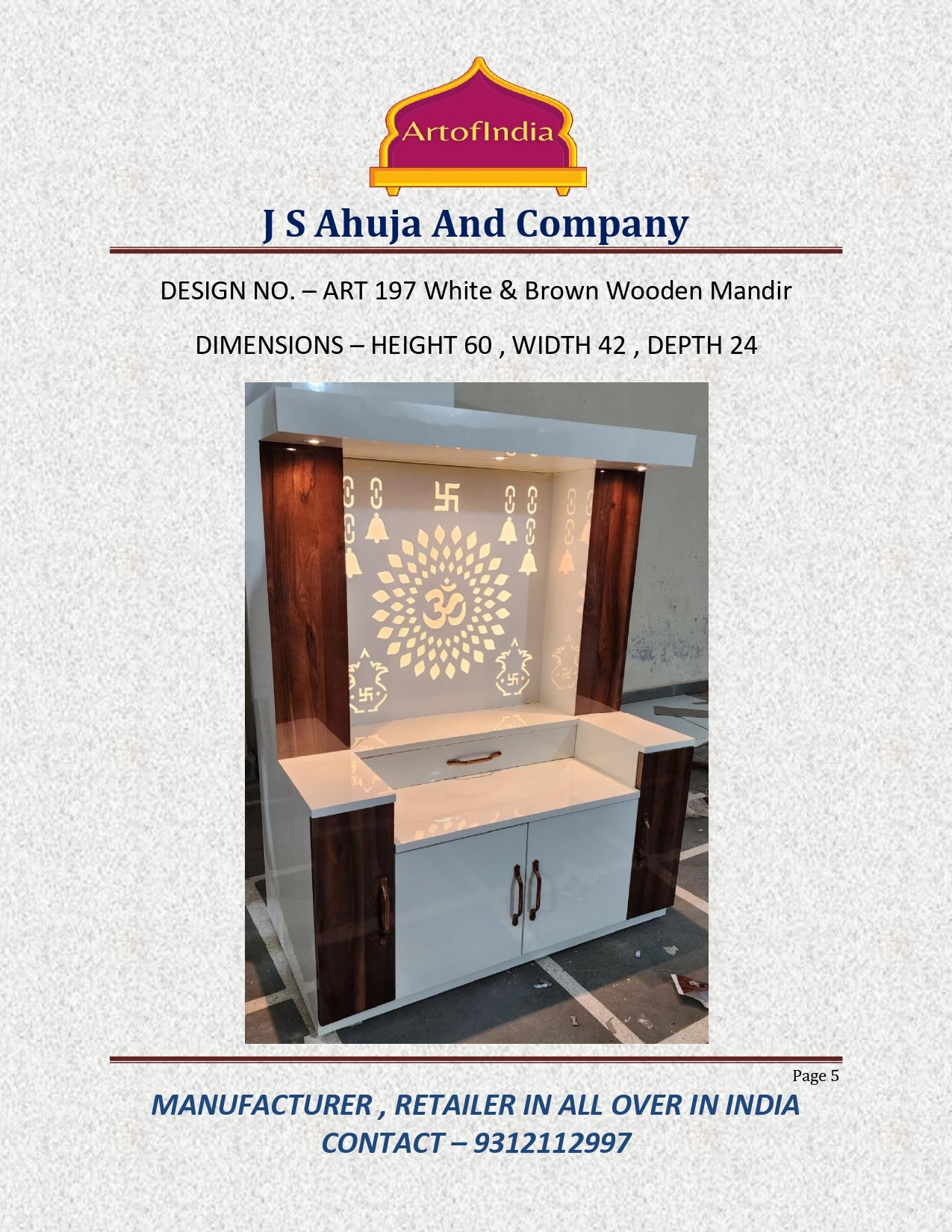 ARTOFINDIA/ Elegant White & Brown Designer Wooden Mandir For Home/Designer Temple