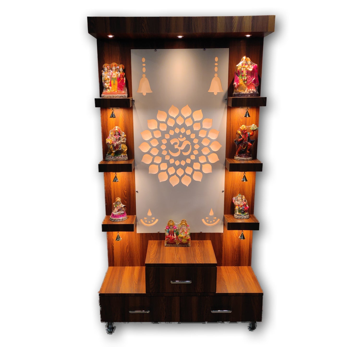 ARTOFINDIA/Om Pooja Mandir For Home/Designer Temple  Brown 6 shelf to place God