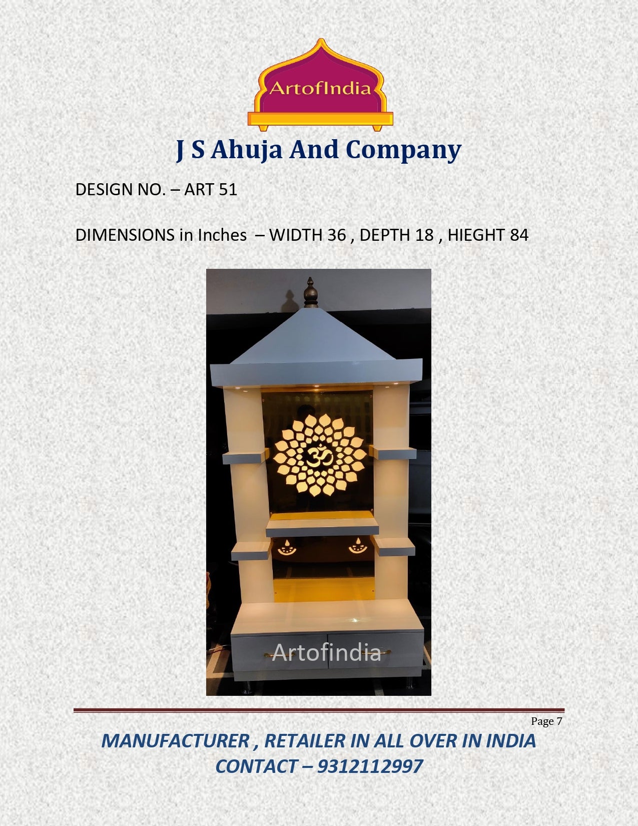 ARTOFINDIA/OM Pooja Mandir For Home Corner /Designer Temple