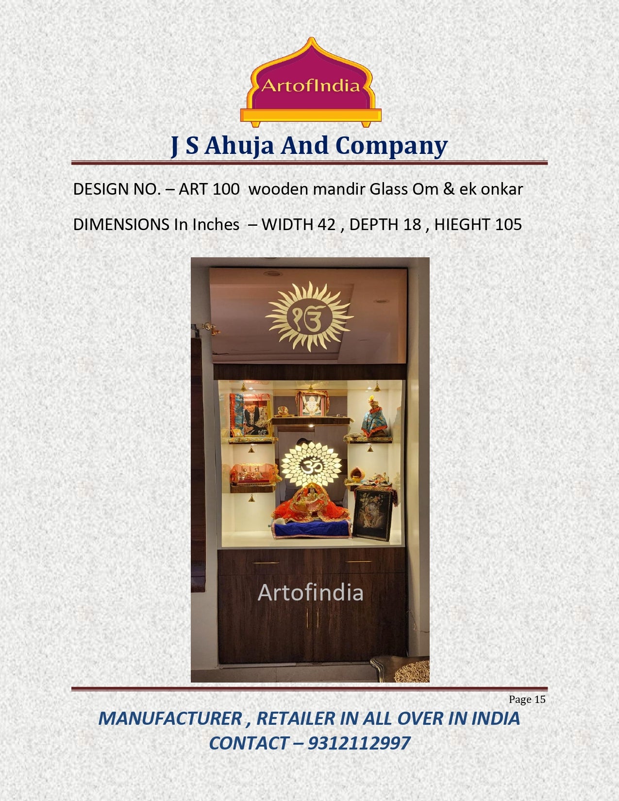 ARTOFINDIA/Brilliant Brown Wooden Mandir With Back OM & EK ONKAR Designer Lighting Glass For Home /Designer Temple