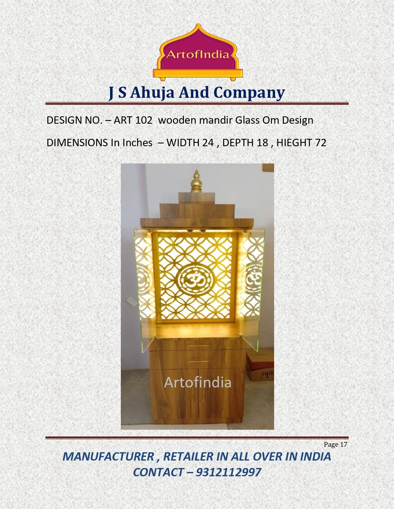 ARTOFINDIA/Beautiful Brown Wooden Mandir With Back OM Designer Glass DoorFor Home /Designer Temple