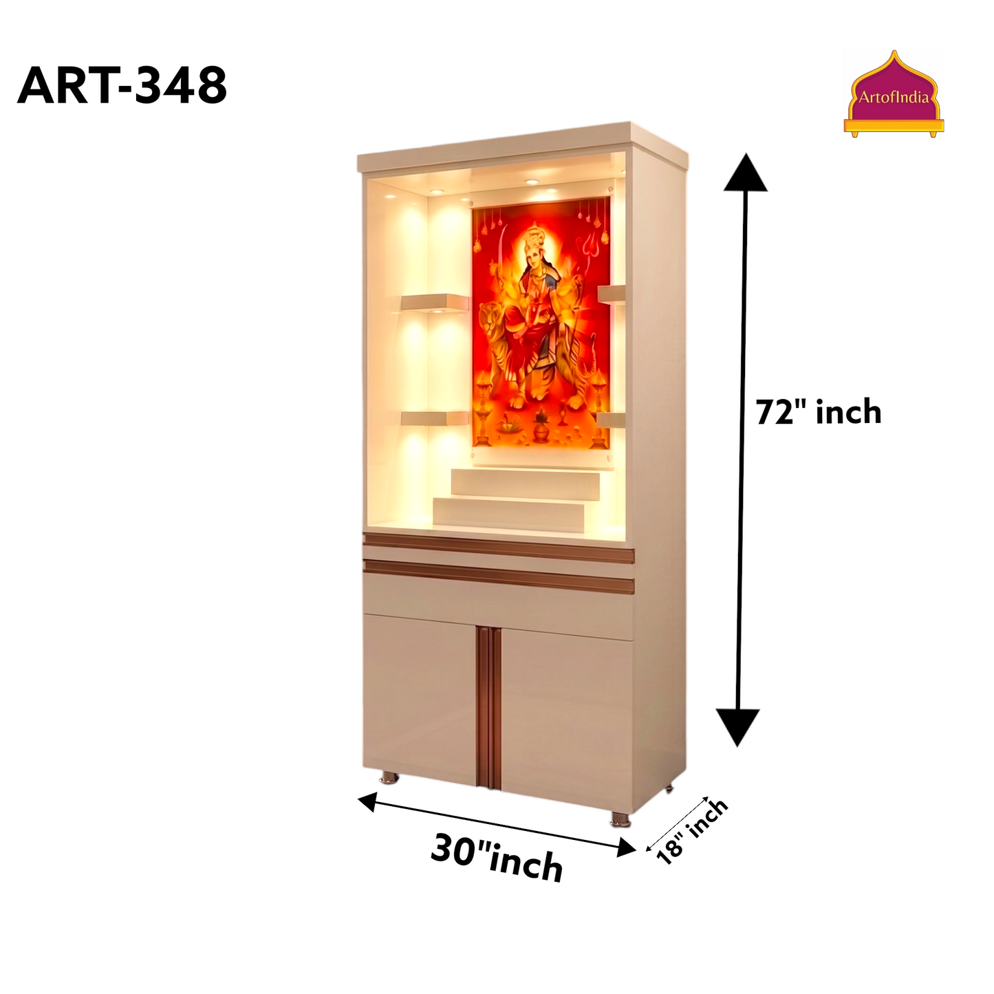 ARTOFINDIA White Wooden Pooja Mandir  With Mata JI  Colour Corian With Drawers Including Tray