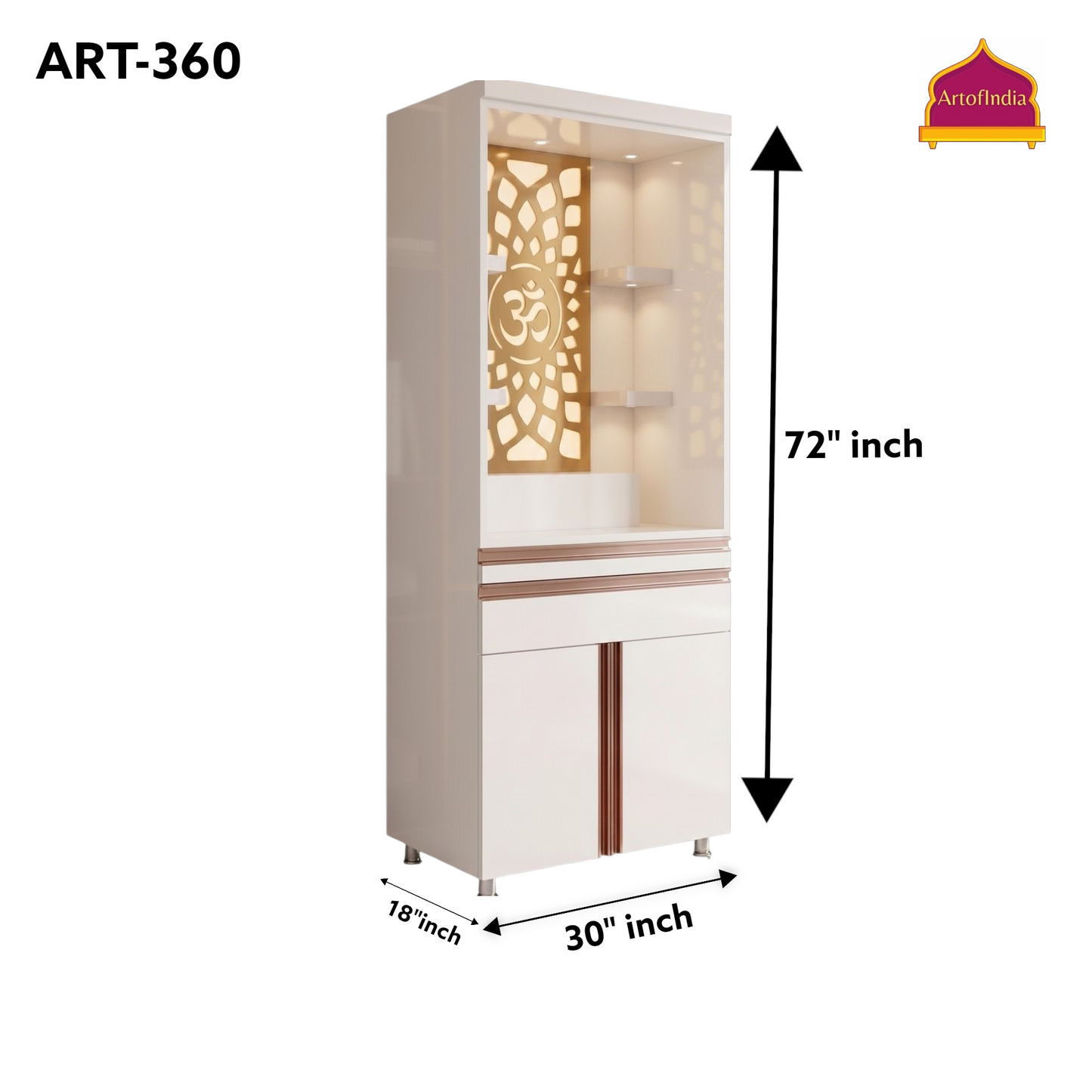 ARTOFINDIA/Gorgeous White Designer Wooden Mandir With (Front) Om Jali & Profile For Home/Designer Temple