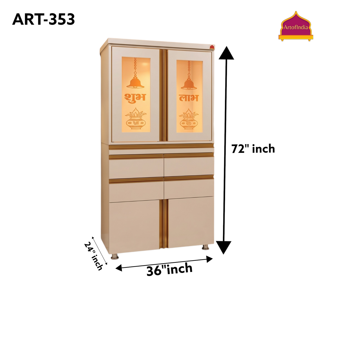 ARTOFINDIA/Elegant White Wooden Mandir With Designer Pocket Sliding Door And Om Gaytri mantra Design For Home /Designer Temple