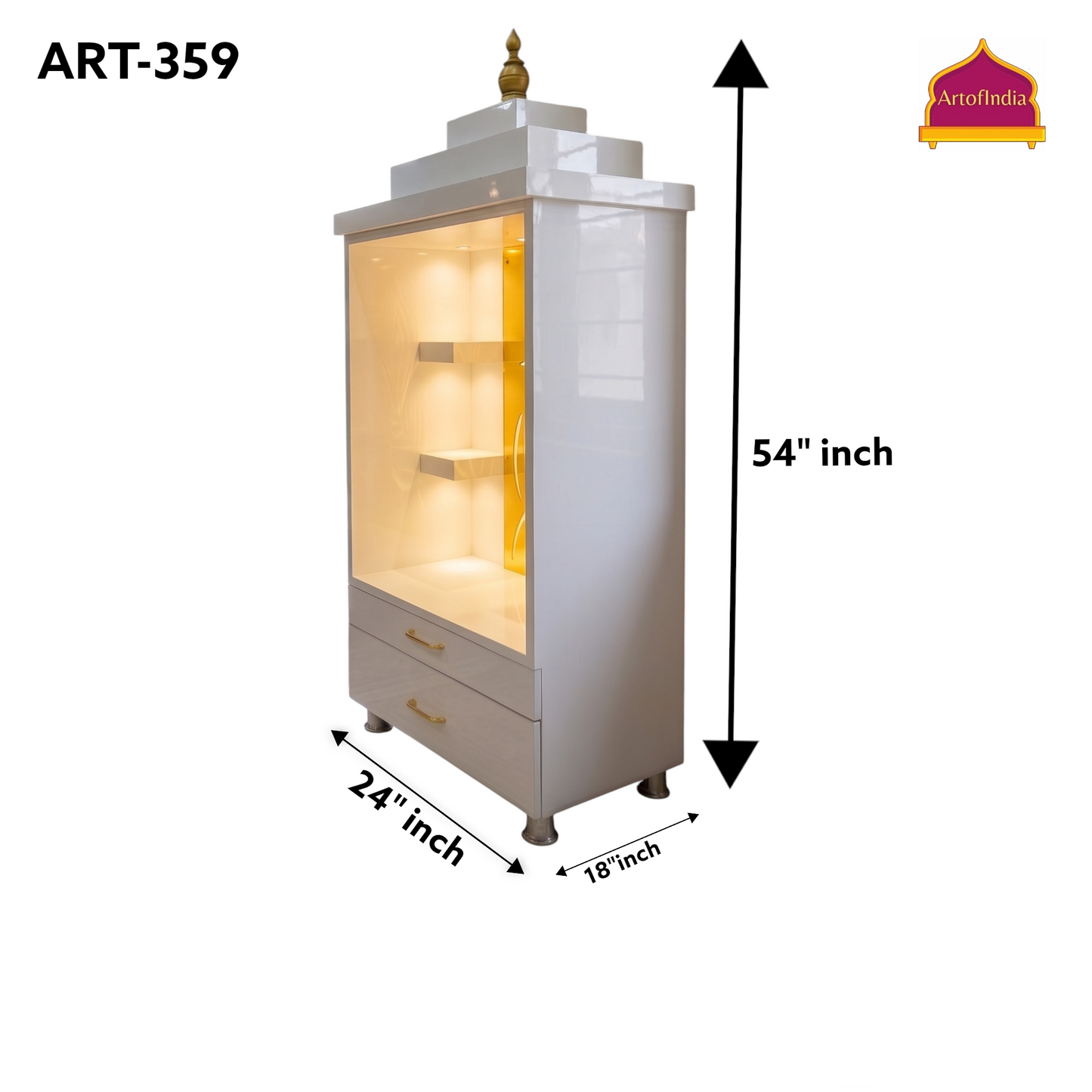 ARTOFINDIA/Elegant White Wooden Mandir With Shelfs And Mor Pankh Jali  For Home /Designer Temple