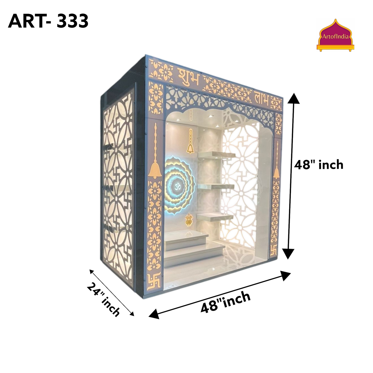 ARTOFINDIA White Wooden Pooja Mandir With Om Gola With Acrylic design With Step