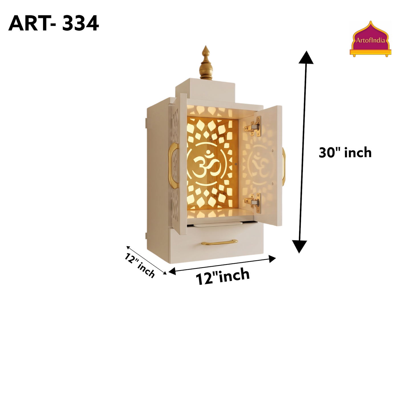 ARTOFINDIA Beautiful White Designer Wooden Mandir With  Doors  For Home/ Designer Temple