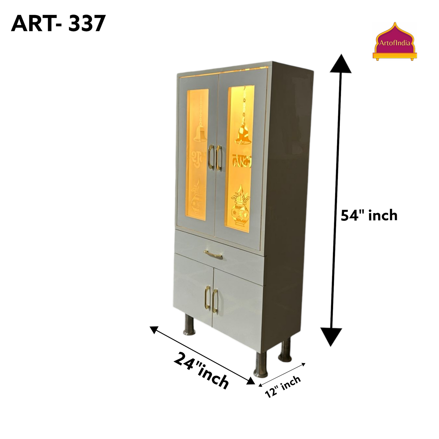 ARTOFINDIA White  Wooden Pooja Mandir  With Om Jali With Door And Drawers Including Tray