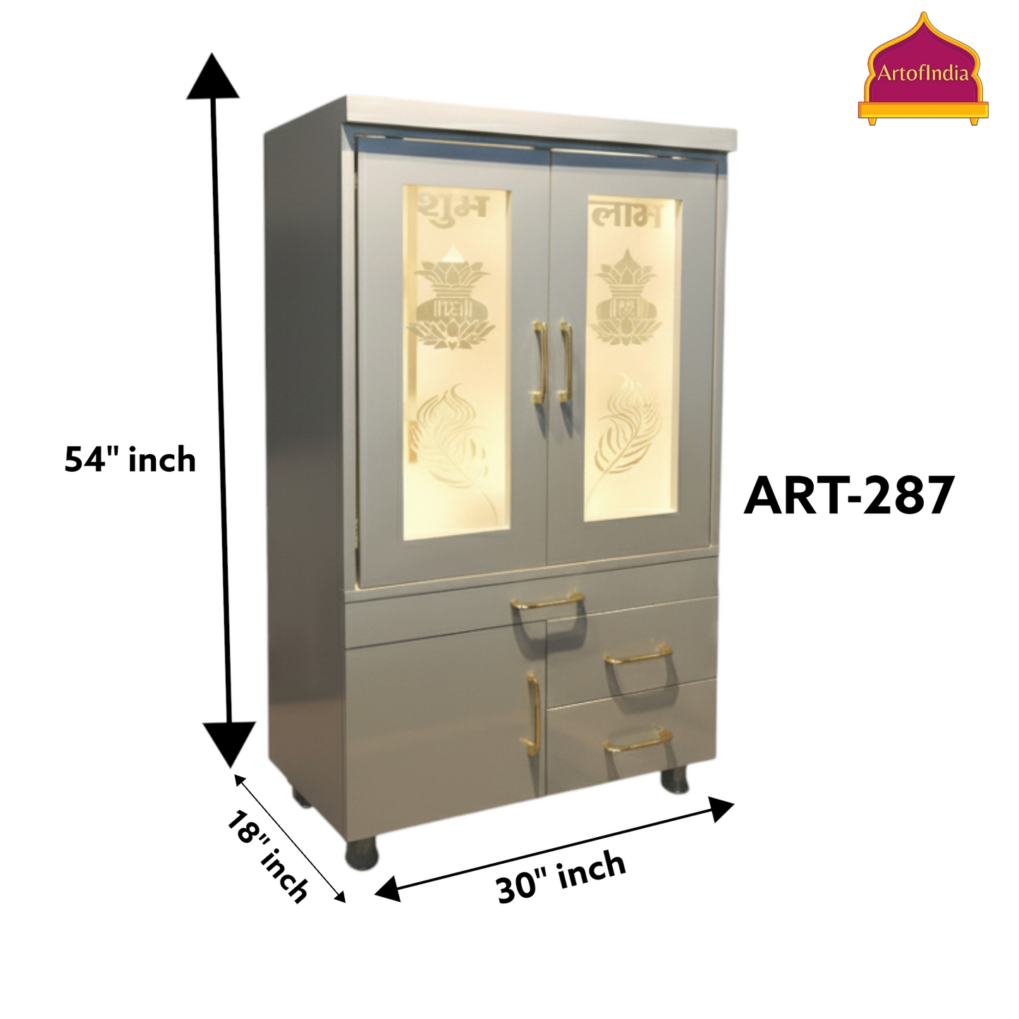 ARTOFINDIA White Wooden Pooja Mandir  With jali Doors & Om Jali and Drawers Included Tray