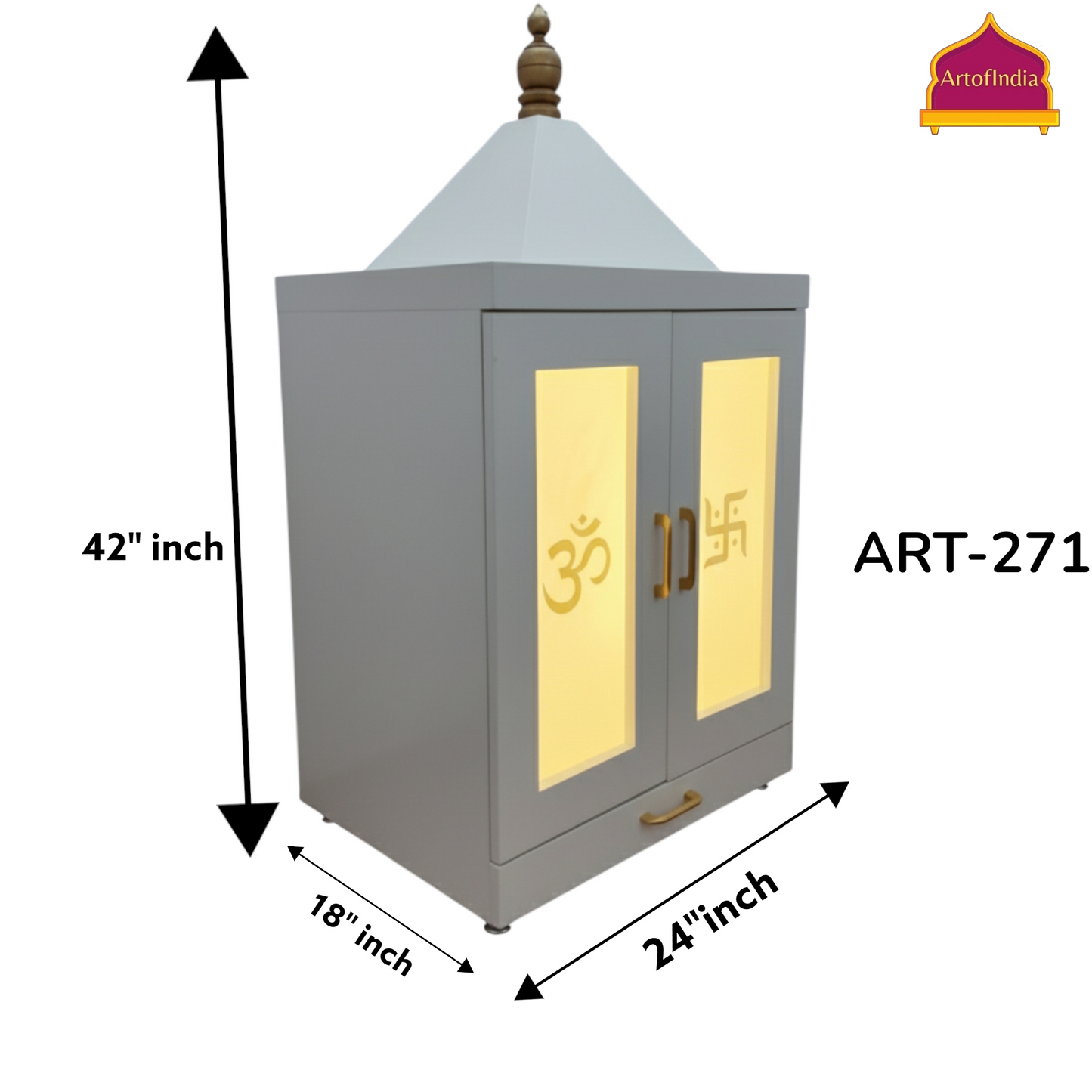 ARTOFINDIA White Wooden Pooja Mandir Normal Door  Om jali  With Foldable Gumbat