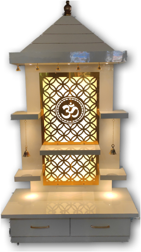 ARTOFINDIA/Designer White Golden Jali Om Pooja Mandir For Home/Designer Temple