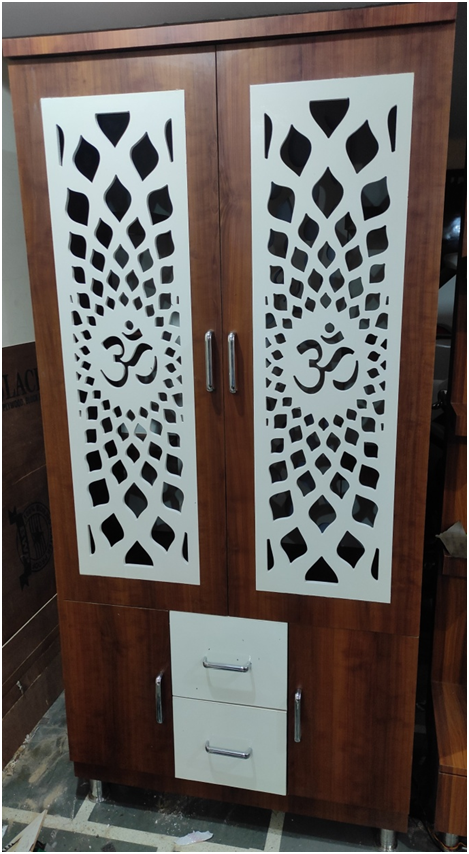 ARTOFINDIA/Designer Brown White Pooja Door Jali Mandir For Home/Designer Temple