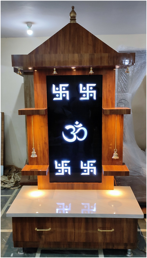 ARTOFINDIA/OM Black Glass Pooja  Mandir For Home/Designer Temple