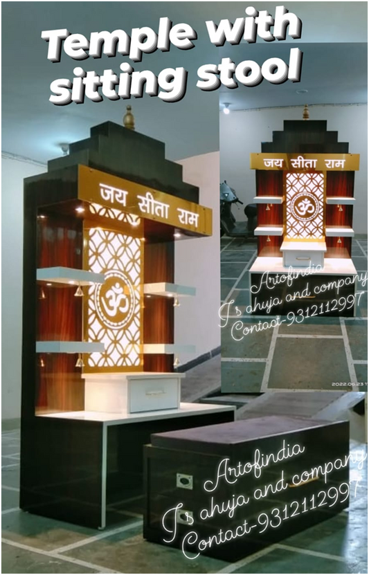 ARTOFINDIA/Wooden Temple With Sitting Stool Mandir For Home/Designer Temple