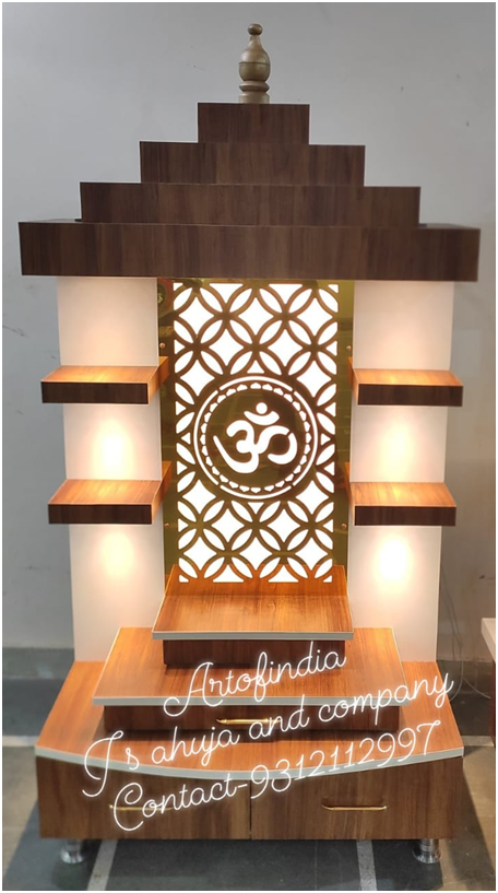 ARTOFINDIA/Brown Golden Wooden Mandir For Home /Designer Temple