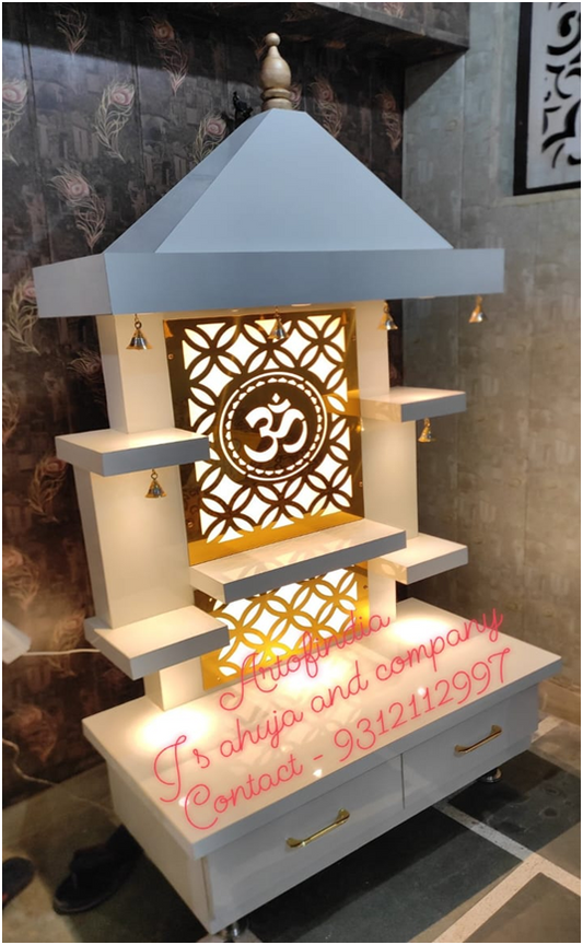 ARTOFINDIA/ White Designer Golden Wooden Mandir For Home /Designer Temple