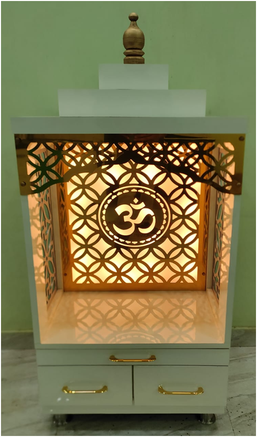 ARTOFINDIA/White And Golden Designer Wooden Mandir For Home /Designer Temple