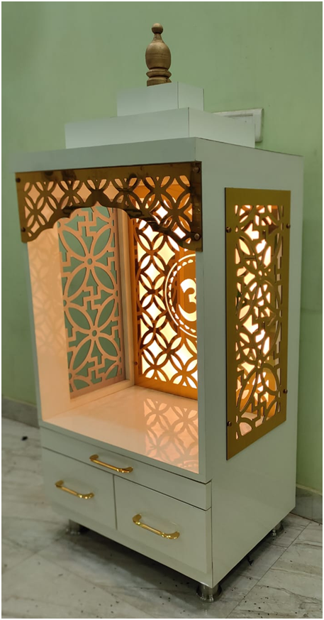 ARTOFINDIA/White And Golden Designer Wooden Mandir For Home /Designer Temple