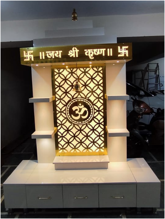 ARTOFINDIA/Beautiful White And Golden Designer Wooden Mandir For Home /Designer Temple