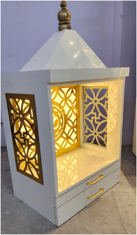 ARTOFINDIA/Beautiful White Wooden Mandir (Hanging & Floor) With Designer Jali For Home /Designer Temple