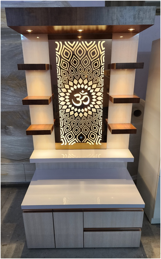 ARTOFINDIA/Beautiful White And Brown Wooden Mandir With Glass Mirror For Home /Designer Temple