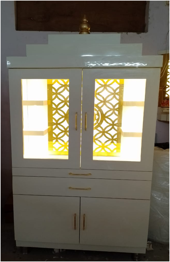 ARTOFINDIA/Designer White With Glass Door Wooden Mandir For Home /Designer Temple