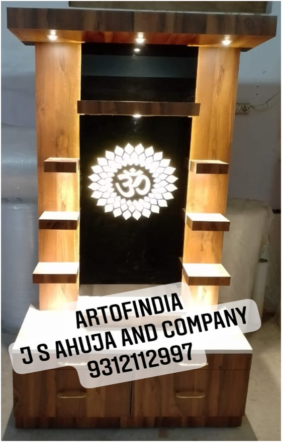 ARTOFINDIA/Brilliant Brown Wooden Mandir With Back OM Designer Lighting Glass For Home /Designer Temple