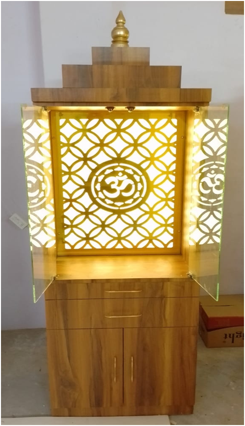 ARTOFINDIA/Beautiful Brown Wooden Mandir With Back OM Designer Glass DoorFor Home /Designer Temple